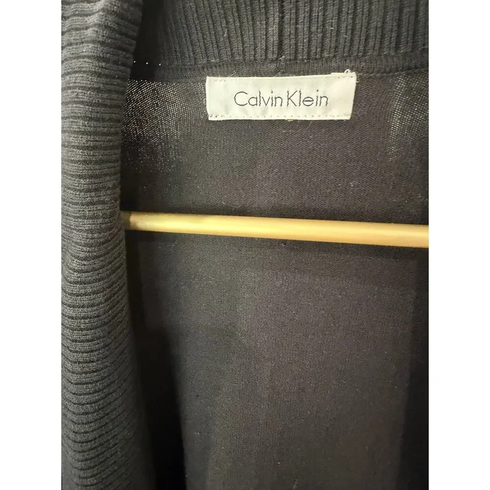 Calvin Klein Black Ribbed Shawl Collar Cardigan Open Front Knit Sweater M